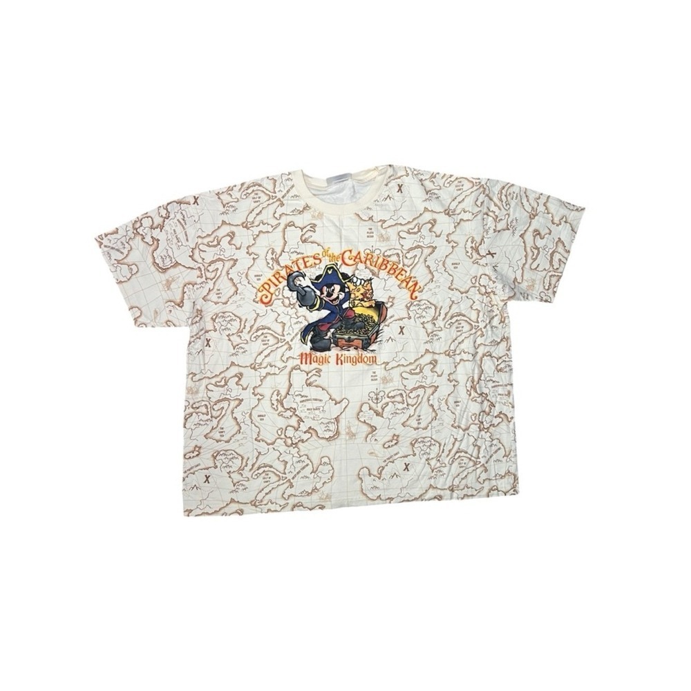 Walt Disney World Pirates Caribbean Magic Kingdom All Over Print Map Shirt XL